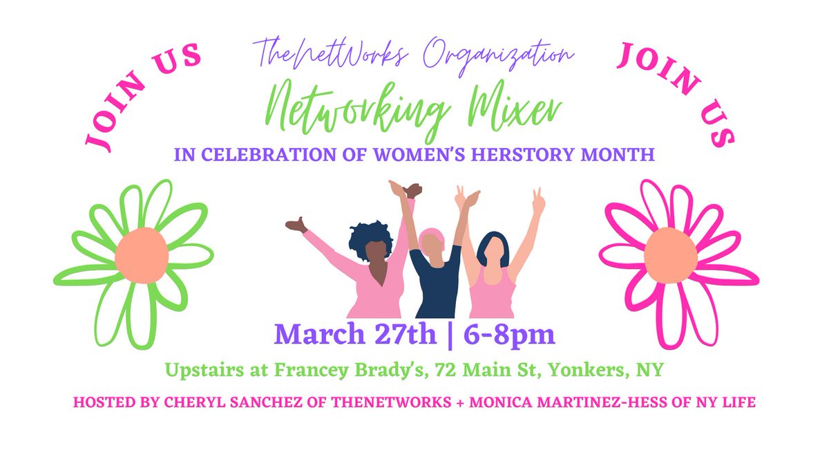 Westchester County/Bronx, NY area: Our Women's HERstory Month event is TOMORROW! 

thenetworks.org/event/72/women…

#womensherstorymonth #womenshistorymonth #womenshistory #womenmakinghistory #celebratewomen #strongertogether #empoweredwomenempowerwomen #success #JourneyOfSuccess