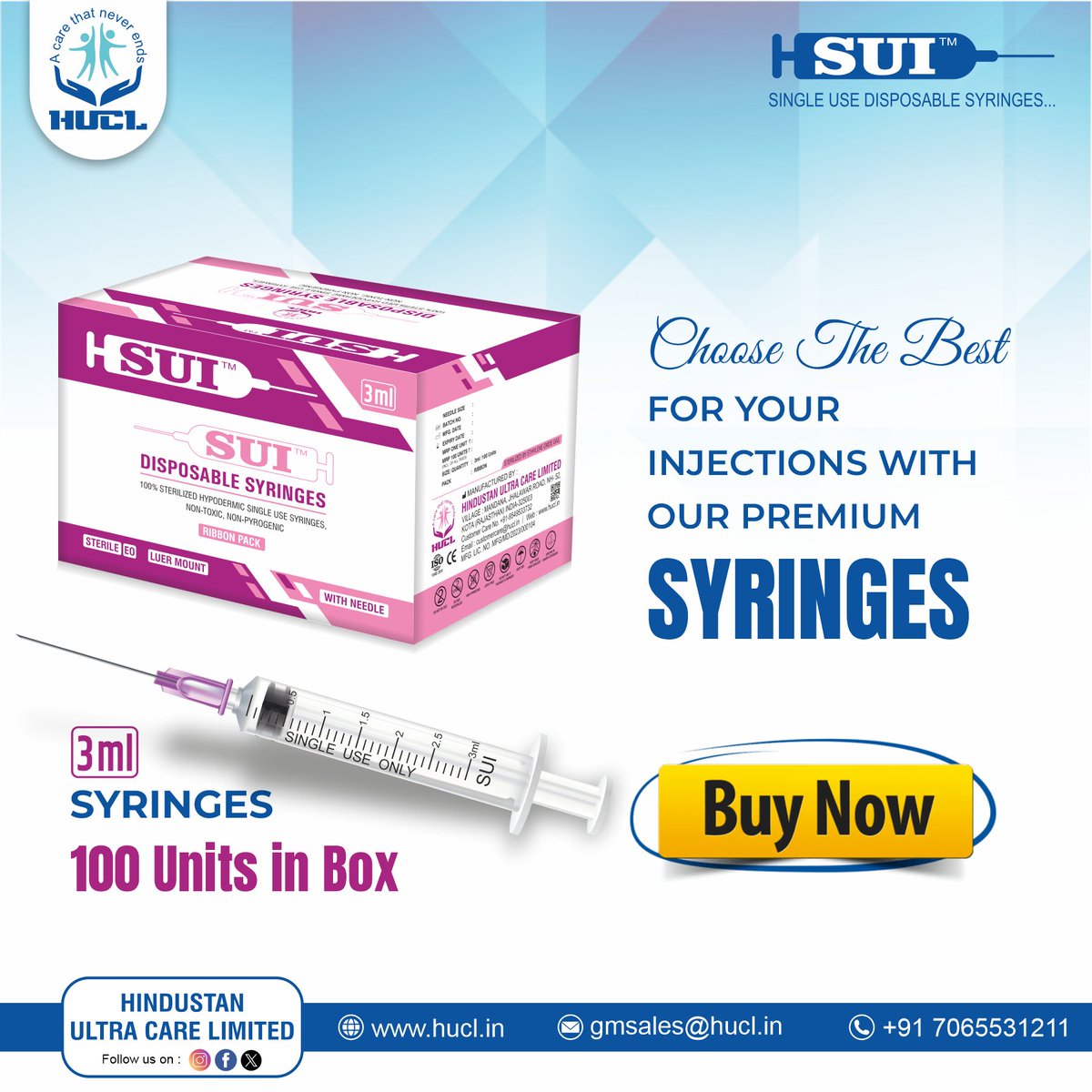 Choose the best for your injections with our premium SYRINGES

#needle #syringes #medicalequipment #hindustan #vaccine
#healthcareadvancements #newproduct #hmdhealthcare
#MedicalDevices #syringeadvertisement #syringe #doctor