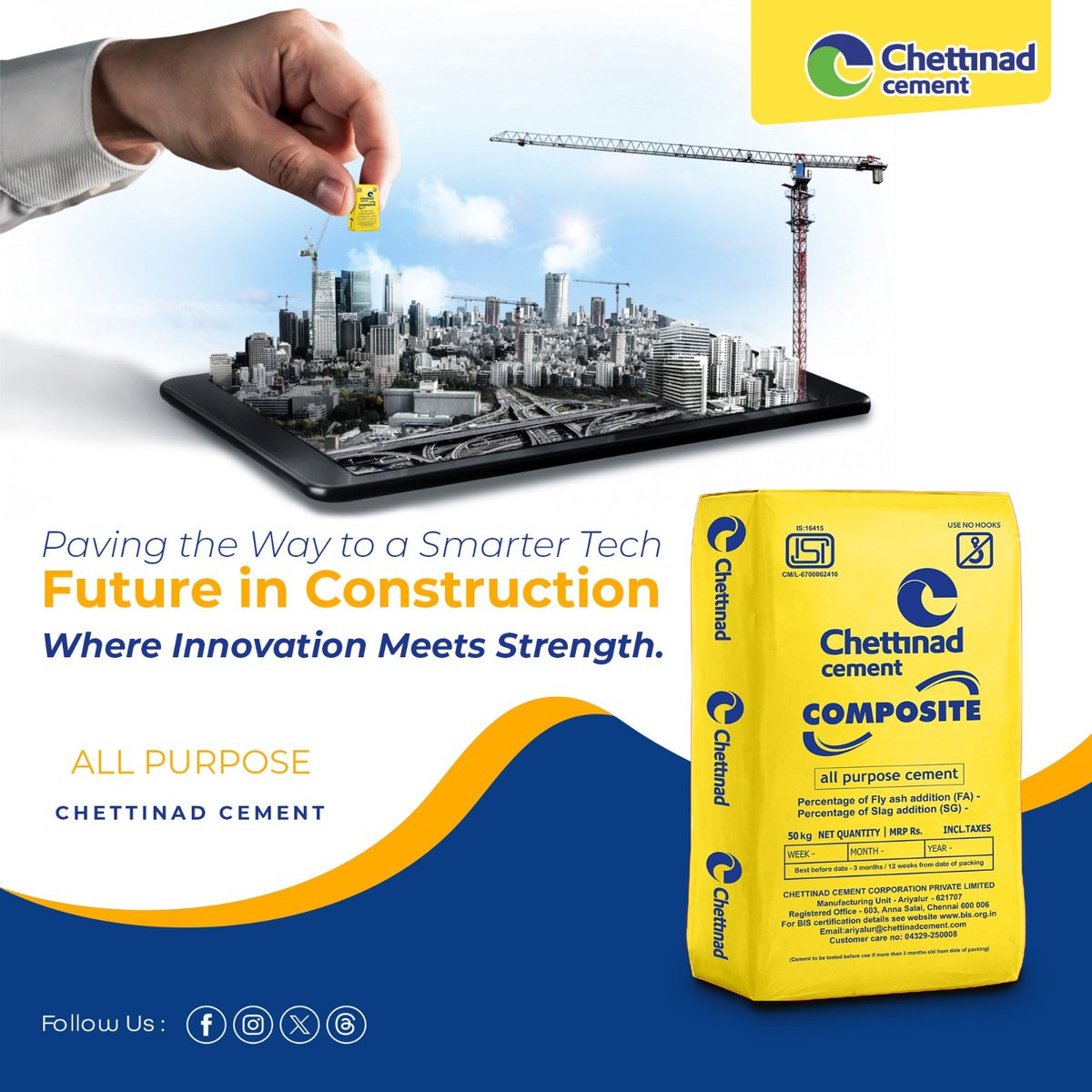 ChettinadCement's tweet photo. Composite cement, a blend of Portland cement and supplementary materials like fly ash or slag, promises a smarter technological future in construction . 
#chettinadcements #Strength #maxcretecement #quality #BuildingMaterials #maxcrete #supergrade #composite #buildingpartner https://t.co/Mnrj6xVHCS