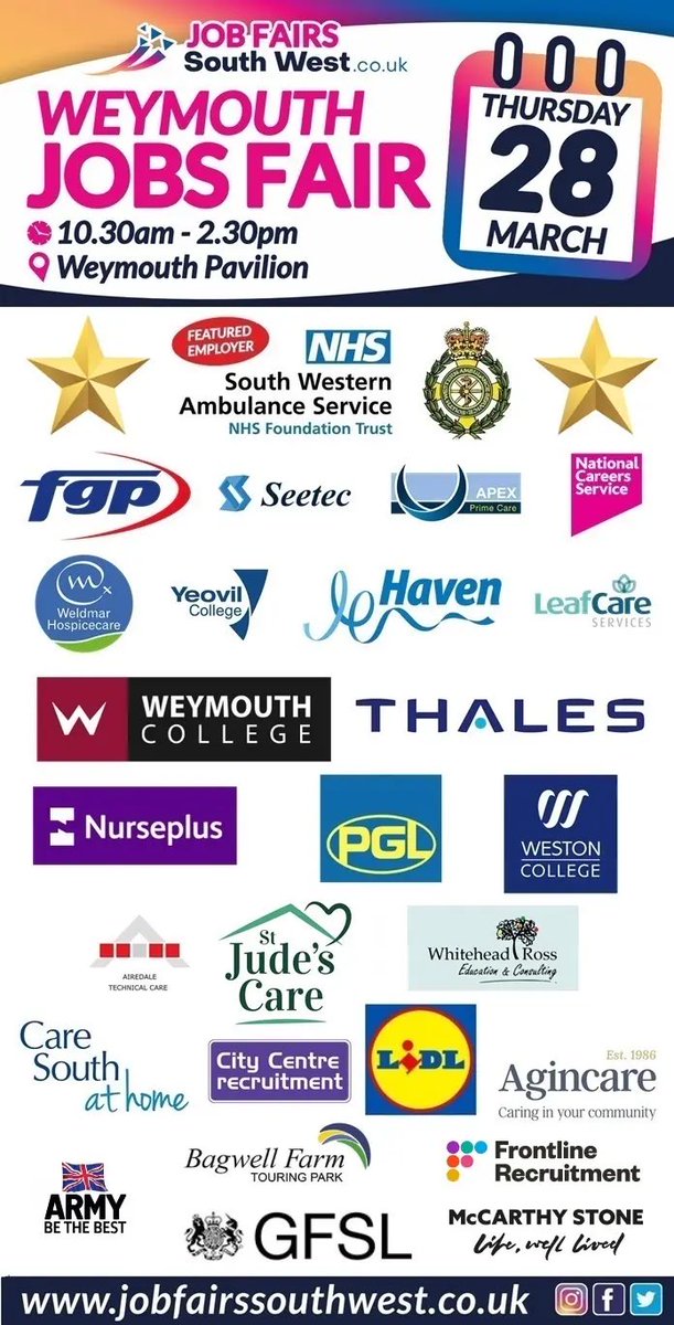 JobsSouthWest.co.uk (@somersetjob) on Twitter photo Weymouth jobs fair this week. #weymouthjobsfair #dorsetjobs #weymouth Weymouth jobs fair this week. #weymouthjobsfair #dorsetjobs #weymouth