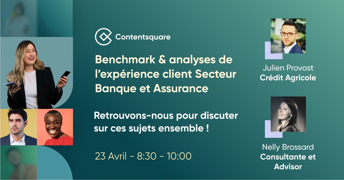 ☑️ Rendez vous le 23 avril pour la présentation du benchmark 2024 de @ContentSquareFR sur l’expérience client dans le secteur #banque et #assurance Je serai ravie d’animer 🎤 cet événement 💬 et d’interagir avec vous ! 👉Pour vous inscrire : bit.ly/4awUBrJ