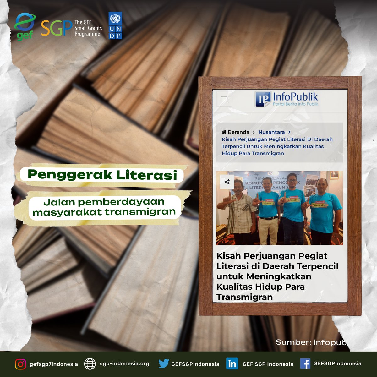 GEFSGPIndonesia's tweet photo. In addition to livelihoods, widespread #literacy empowerment is required to improve the quality of life in transmigrant #ruralcommunities. Marsudi Lestantun and a group of #farmers from Saritani Village, #Boalemo Regency, #Gorontalo began the #villageschool initiation. https://t.co/R988BwEyyF