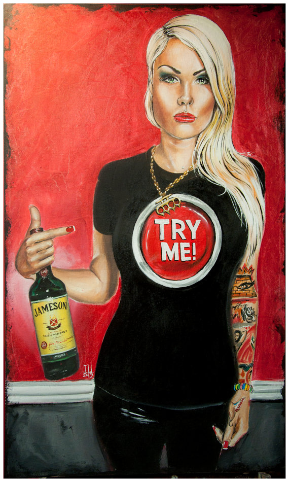 'Try Me' Acrylics of Canvas 2012 #artoftheday #jeremyworst #jamesonwhiskey #modernpinup #acrylicpainting