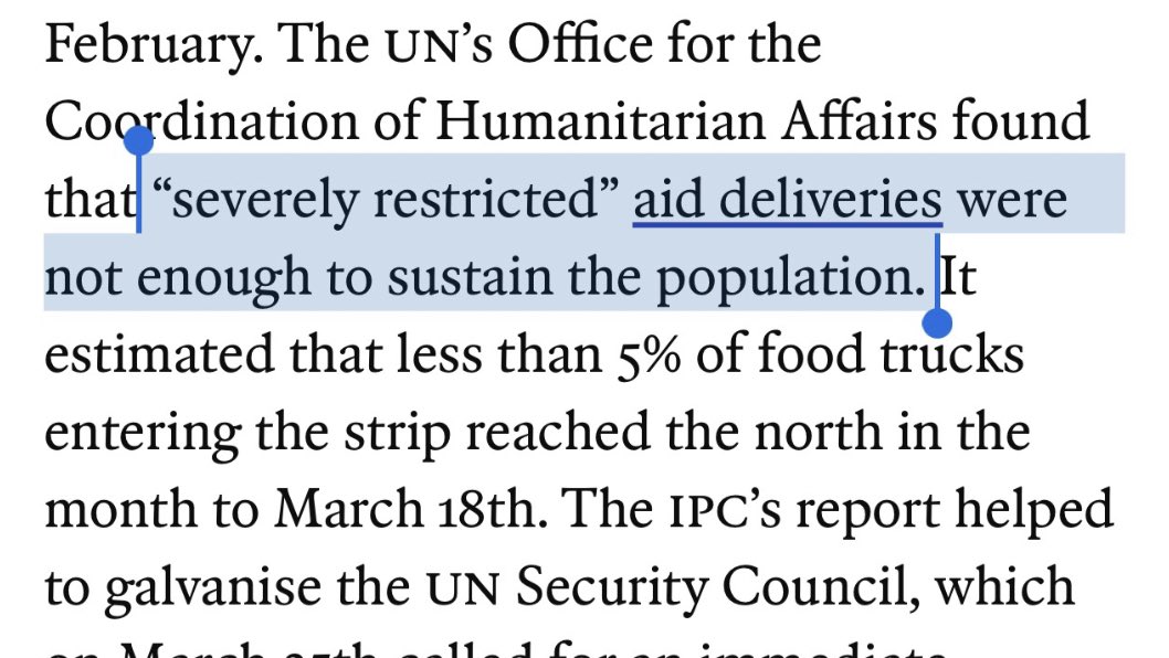 An entire Economist article on famine in Gaza doesn’t say the word “Israel” once. Not even when describing damage to farmland and water facilities or severely restricted aid deliveries. Saying *who* is destroying the farmland and restricting aid seems like basic info to include.