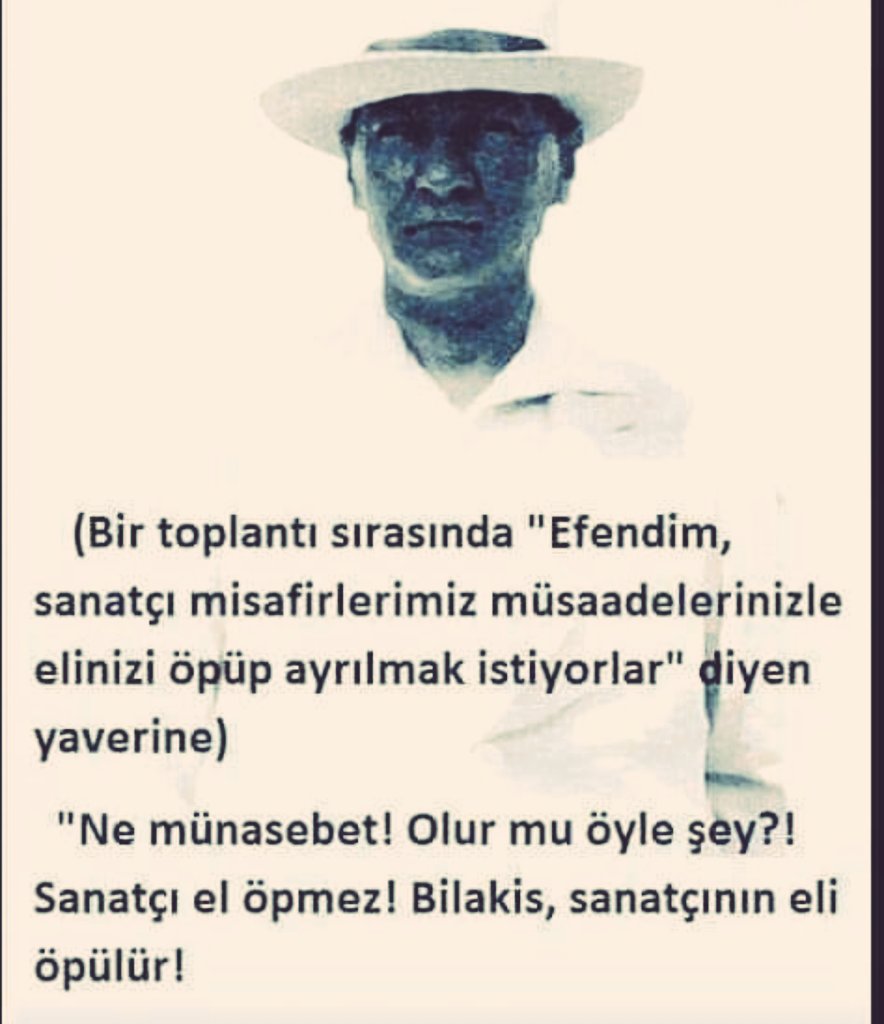 Bir millet; sanattan ve sanatkârdan mahrumsa,
tam bir hayata sahip olamaz
Böyle bir millet bir ayağı topal,
bir kolu çolak,
sakat ve alil bir kimse gibidir..!!!

Mustafa Kemal ATATÜRK 🇹🇷

#27MartDünyaTiyatroGünü