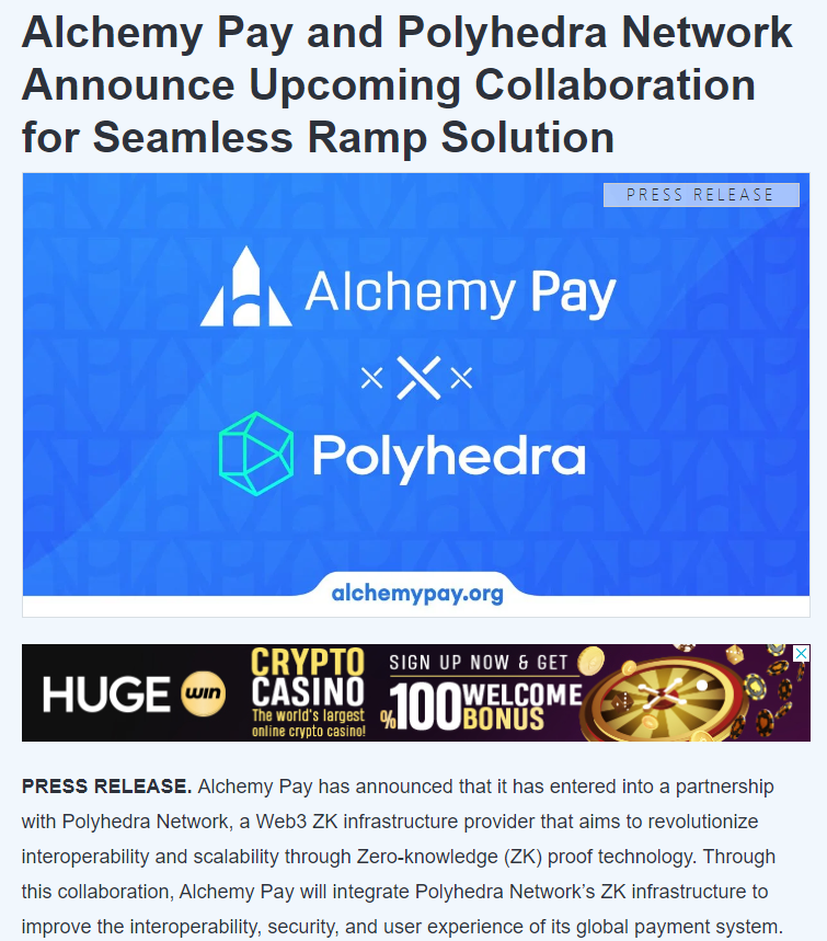 Richkid_Crypto's tweet photo. Alchemy Pay has announced that it has entered into a partnership with Polyhedra Network, a #Web3  ZK infrastructure provider that aims to revolutionize #interoperability and scalability through Zero-knowledge (ZK) proof technology. Through this collaboration, #AlchemyPay https://t.co/xNj7uyOqTZ