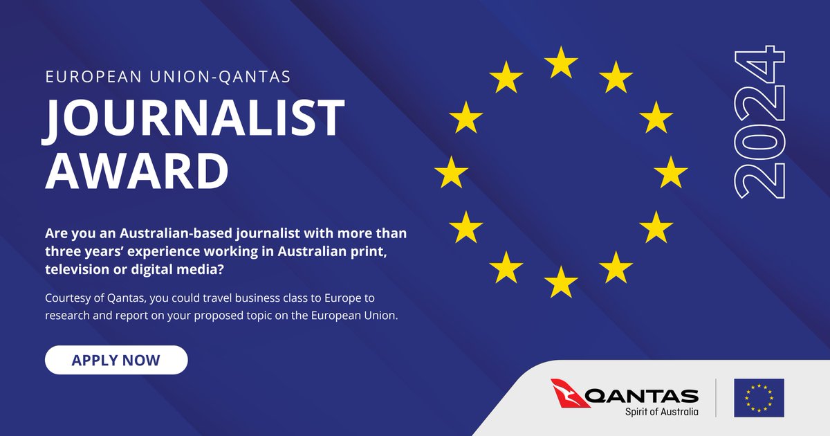 Australian-based journalists with +3 years media experience are invited to apply for the 2024 EU-Qantas Journalist Award & travel to Europe for a ten-day working visit to the EU's institutions and 🇪🇺 Member States. 📅 Apply before: 29 April 2024 More: eeas.europa.eu/delegations/au…