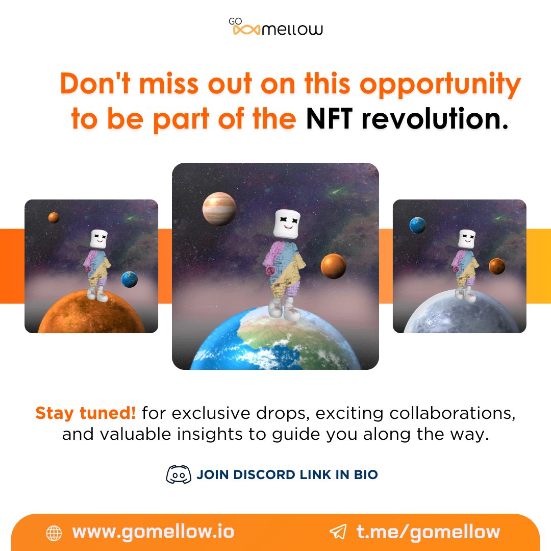 Calling all NFTs & Crypto Enthusiastic!

Stay tuned to our page for exclusive drops, exciting collaborations, and valuable insights  to help you navigate this new world.

Join the movement! 

#NFTCommunity #NFTRevolution #AirDrops #GoMellow #MellowPlex #NFTCollection