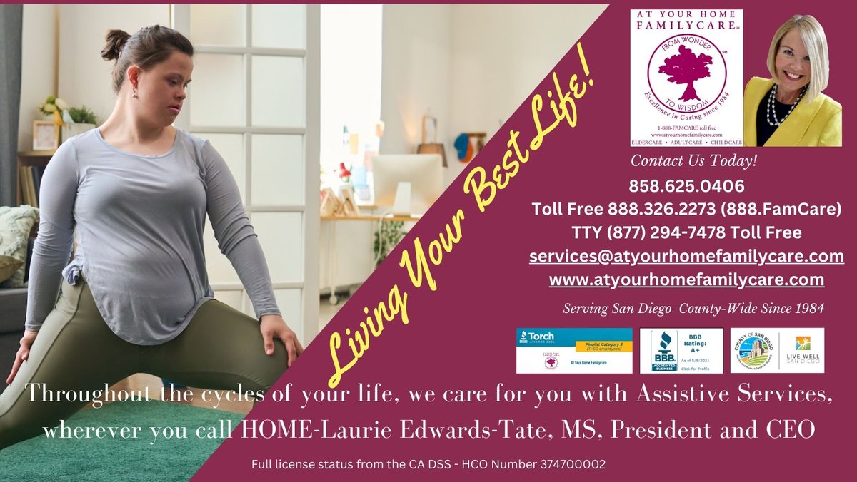 Living your best life independently! 

Call At Your Home Familycare today!

#livingyourbestlife #yourlifeyourway #maintainindependence #inhomecaresandiego #atyourhomefamilycare #eldercare
#disabilitycare #developmentaldisibilitycare #Laurieedwardstate
#VeteranCare
