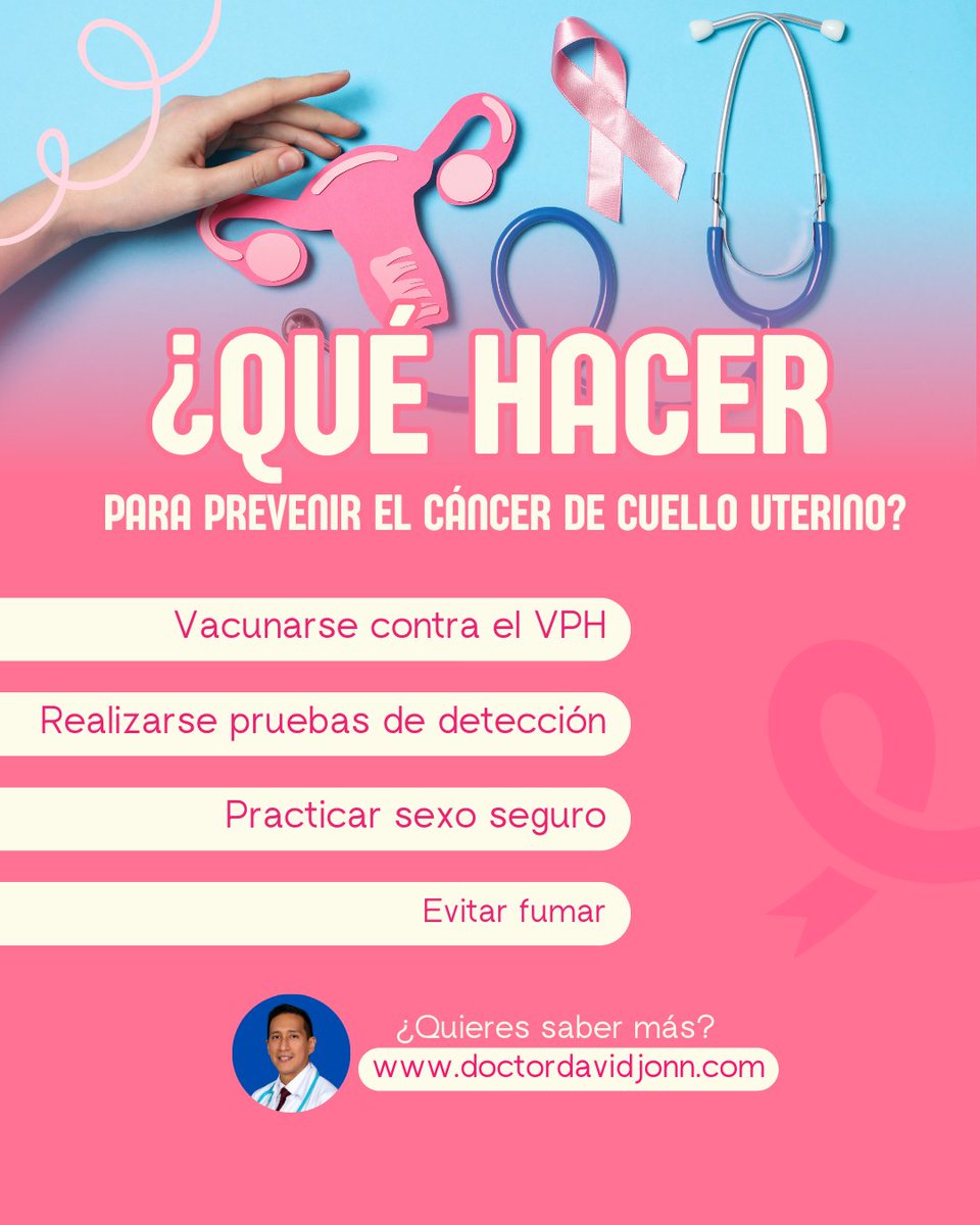 doctordavidjonn's tweet photo. ¿Qué hacer para prevenir el cáncer de cuello uterino? 

✅ Vacunarse contra el VPH 
✅ Realizarse pruebas de detección regularmente 
✅ Practicar sexo seguro 
✅ Evitar fumar

Únete a nuestro canal de Whatsapp: https://t.co/IF9UdY6s3d https://t.co/4DySLSMbNN