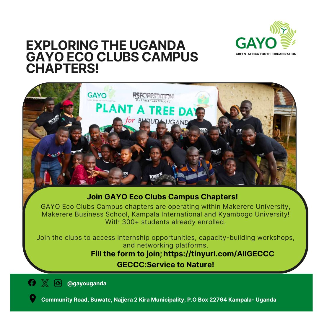 Calling all Changemakers! 🌍 Join GAYO Eco Clubs and be part of a movement that's shaping the future of our planet! 🌟 Fill this form to join; tinyurl.com/AllGECCC Together, let's turn passion into action and create a greener, brighter tomorrow! 💚💪 #YouthEmpowerment