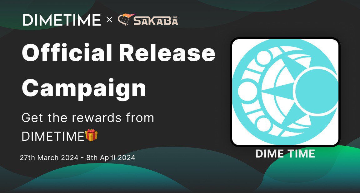 🎉DimeTime App Release Campaign!! Happy to announce that DimeTime is finally coming to you! To commemorate, 2 campaigns are open! 1. Participate the event on SAKABA‼ beta.sakaba.xyz/en/campaigns/O… 2. Retweet this post! How👇 ✅Follow,❤️,RT & Quote RT 🎁100 $OAS x5 🎁Rare NFT x5