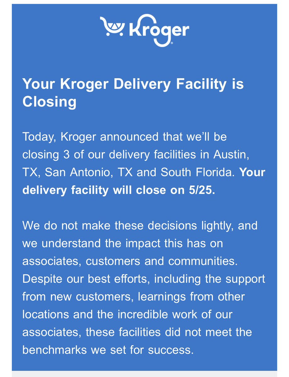 _ChrisChap's tweet photo. This notice from @kroger is painful. We were more than frequent customers. Heartbroken to have to go elsewhere (and back into a store!) https://t.co/7V4KsGEc00