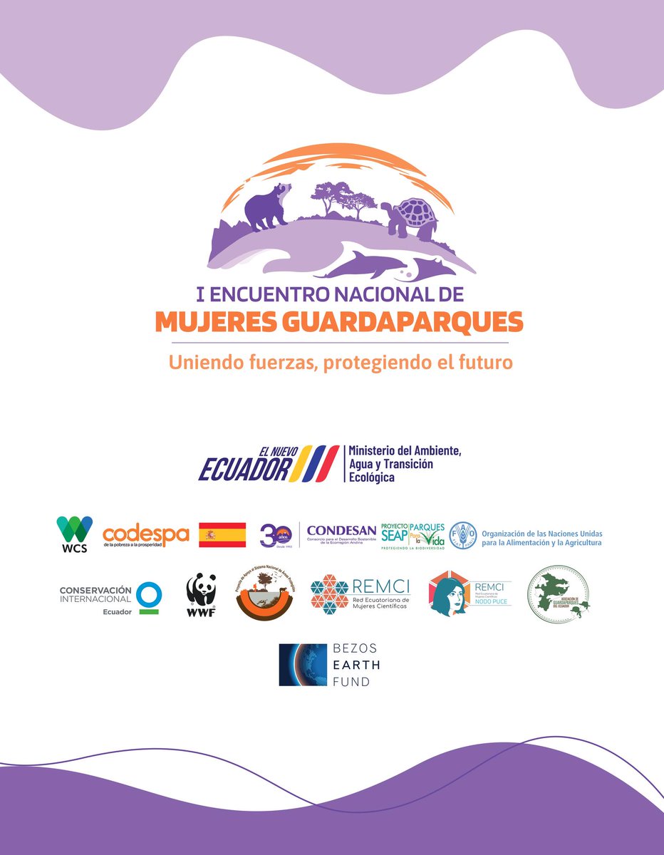 El I Encuentro Nacional de #MujeresGuardaparquesEc fue posible gracias a @Ambiente_Ec con el apoyo de @TheWCS, @CODESPA, @_CONDESAN, @FAOEcuador, @CI_Ecuador, @WWFEcuador, @CientificasEC, @EcGuardaparques, @CEPAMQuito, @BezosEarthFund
🖐️ #UniendoFuerzas 💜🧡 #ProtegiendoElFuturo