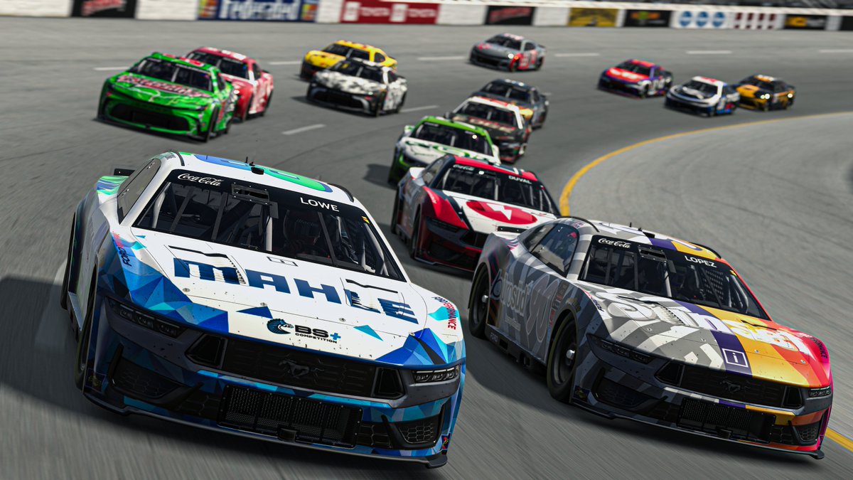 These 🦓🦓 were fighting like 🦁🦁 at Richmond! #BSCOMPETITION | #iRacing | @ENASCARGG | #eCCiS | @iRacing | #MAHLE | #PaulanerSunset | @Altus_Engineer | @Legacy_E_Racing