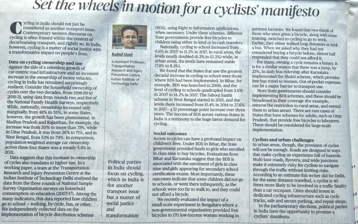 My commentary in <a href="/the_hindu/">The Hindu</a> on making bicycles accessible and the transformative impacts this has on the population.