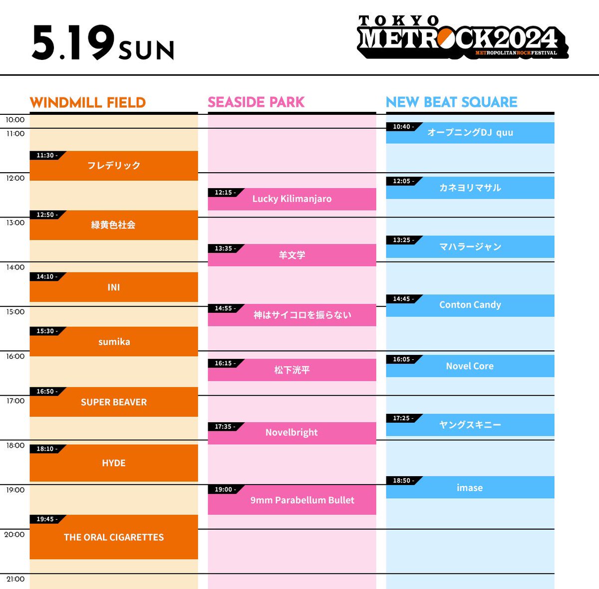 [STAFF]
「METROCK2024」大阪・東京のタイムテーブル発表！

◆OSAKA 
5/12(日)17:25〜
BAY FIELDステージ

◆TOKYO 
5/19(日)18:10〜
WINDMILL FIELDステージ

詳しくは↓
metrock.jp

#HYDE 
#メトロック
#METROCK2024