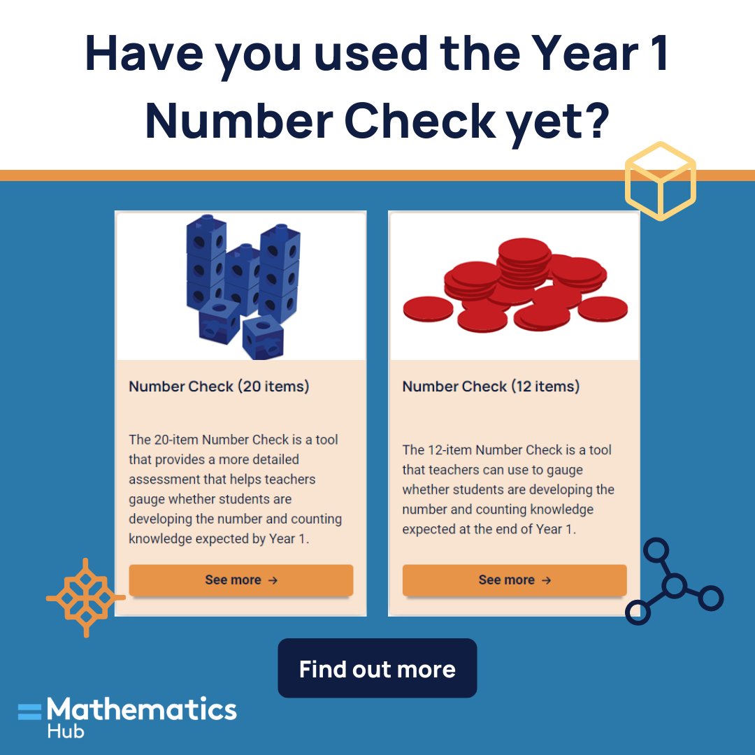 Have you tried the Year 1 Number Check?

It's a quick and easy way to gauge the number knowledge of your students.

Aligned to Australian Curriculum, you can choose from a 20-item Check or a shorter 12-item Check.

Find out more: mathematicshub.edu.au/plan-teach-and…

#Numeracy #MathsinSchools