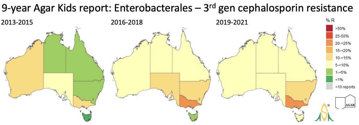 Key message 1: From the 9-year report, increasing gram negative resistance over time in Enterobacterales pathogens, particularly to aminoglycosides, 3rd generation cephalosporins and ciprofloxacin @ChrisBlyth74 @catanita @AusAntibiotics #AMRinKids @anzpid @ASIDANZ