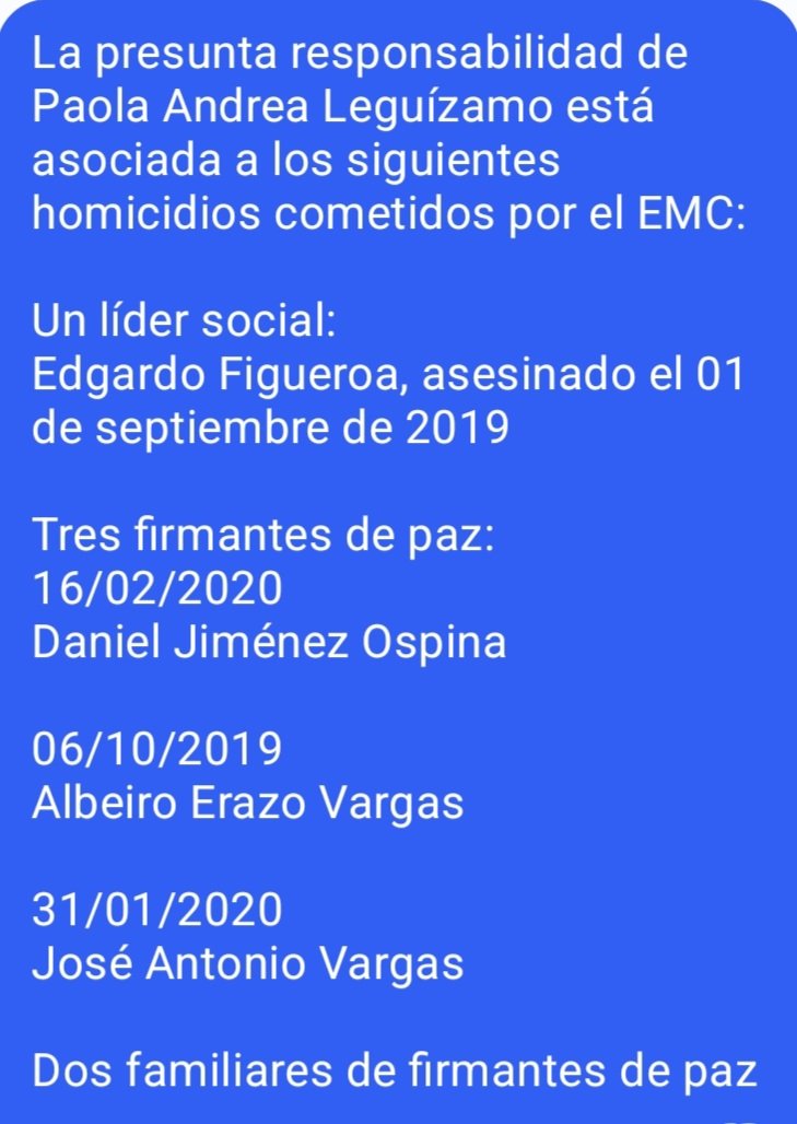 En Florencia, Caquetá, la Fuerza Pública capturó esta tarde a Paola Andrea Leguízamo P., a. 'Mabel', presunta integrante del EMC, quien figura entre los más buscados por homicidios de defensores/as de dd. hh., líderes/as sociales y firmantes del acuerdo de paz. #OperaciónThemis