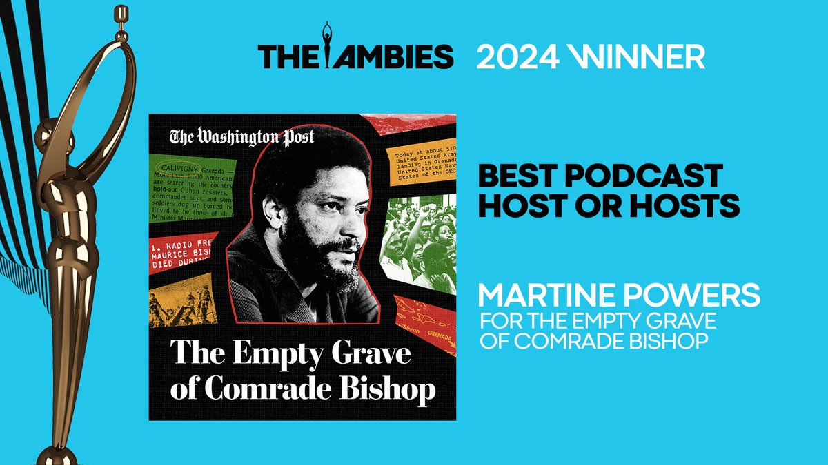 Let's give a round of applause to Martine Powers, the dynamic host of 'The Empty Grave of Comrade Bishop' by @washingtonpost! 🎙️ With her knack for unraveling mysteries and captivating storytelling, Martine has won the Ambie for Best Podcast Host! #TheAmbies #martinepowers