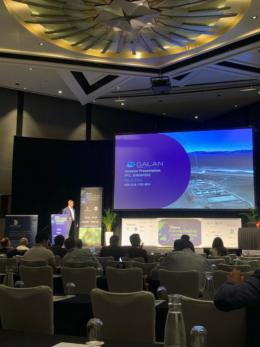 Galan Lithium's Managing Director Juan Pablo Vargas de la Vega on stage presenting at @Tribeca Future Facing Commodities conference in Singapore