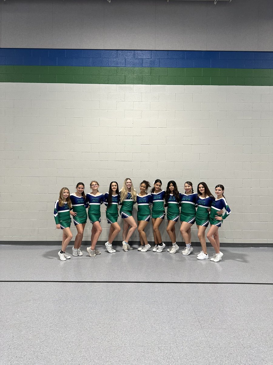 Our Lady Jets show off their brand new cheer uniforms. Thank you to the coaches and administrator who made this happen!