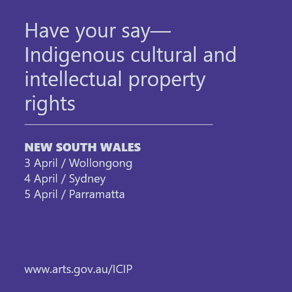 AusGovArts's tweet photo. 📣We’re coming to #Wollongong, #Sydney and #Paramatta from 3-5 April to hear your views on developing a new law to protect #FirstNations knowledge and cultural expression.
Register for a community engagement session or have your say online by 15 June ➡ https://t.co/LAYZ5nCo4b https://t.co/MrTSbJi0uS