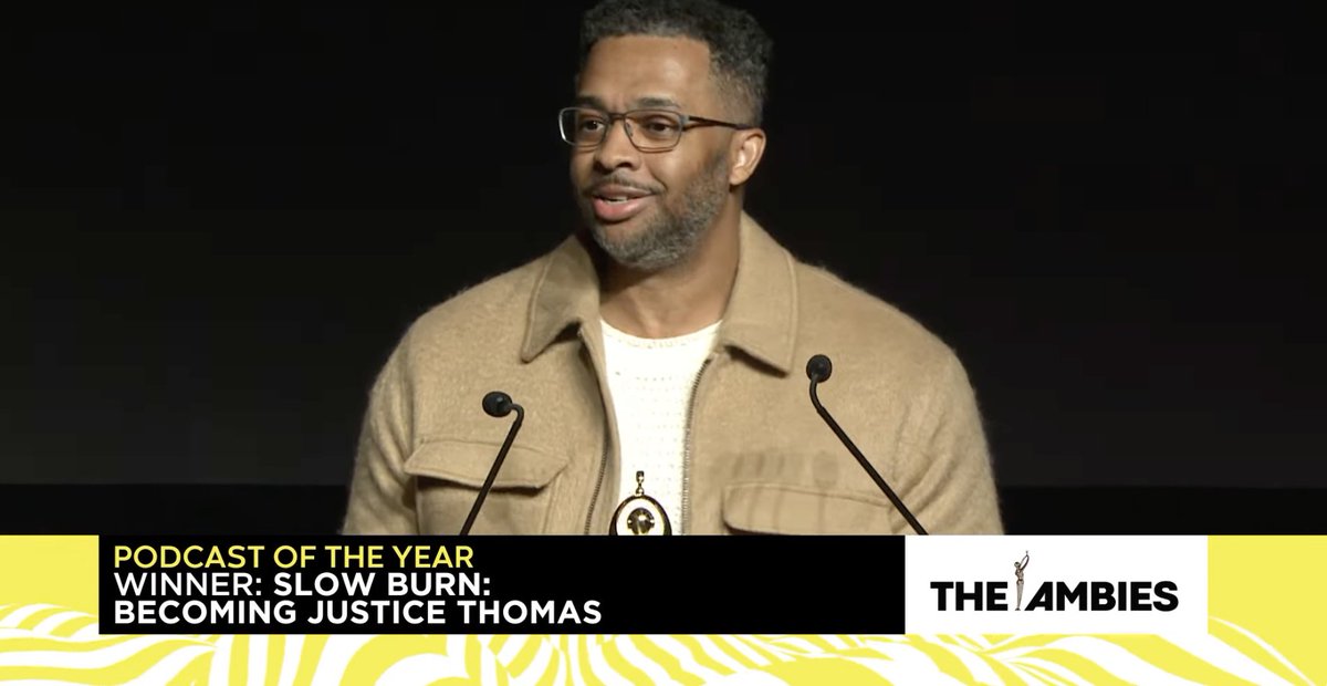 Congrats to @byjoelanderson & the whole Slow Burn: Becoming Justice Thomas team on their @podcastacademy #TheAmbies award win for Podcast of The Year (and thanks to @annasale for capturing Joel's speech) Listen to Slow Burn: Becoming Justice Thomas here: slate.com/podcasts/slow-…