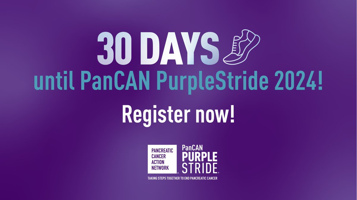 Mark your calendars! 📆 In just 3️⃣0️⃣ days, we will come together to end pancreatic cancer at our biggest fundraising event of the year: #PanCANPurpleStride Houston! Take the 👟 first step at purplestride.org/houston.