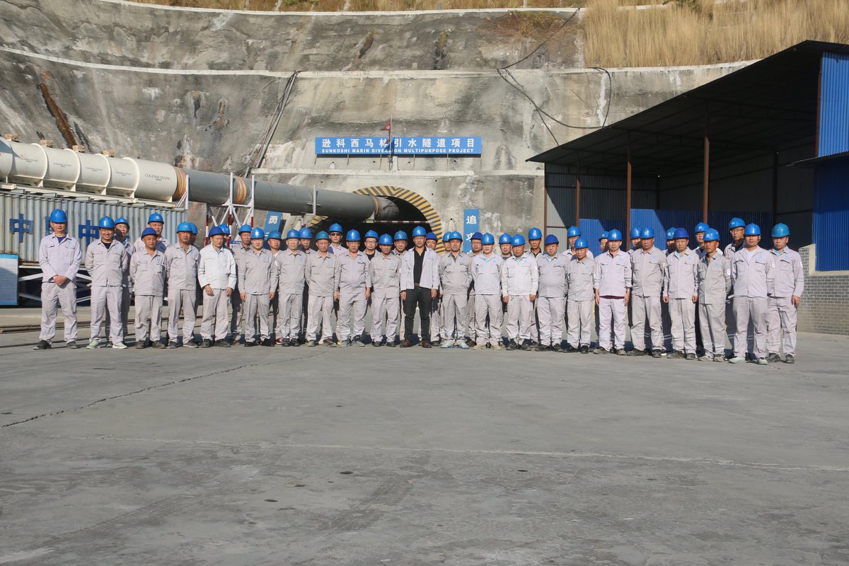 PRCAmbNepal's tweet photo. Congratulations to China Overseas Engineering Group Company Limited (COVEC) for making two new world records in Nepal. The TBM tunnel of the Sunkosi Malin Diversion Multipurpose Project monthly advancement exceeded 1,503.3 meters, breaking the world record of 1,224.13 meters made by COVEC in 2023. In the same month, COVEC also made a world record of 72.68 meters daily advancement for the same type of 6-meter-class double-shield TBM project.
