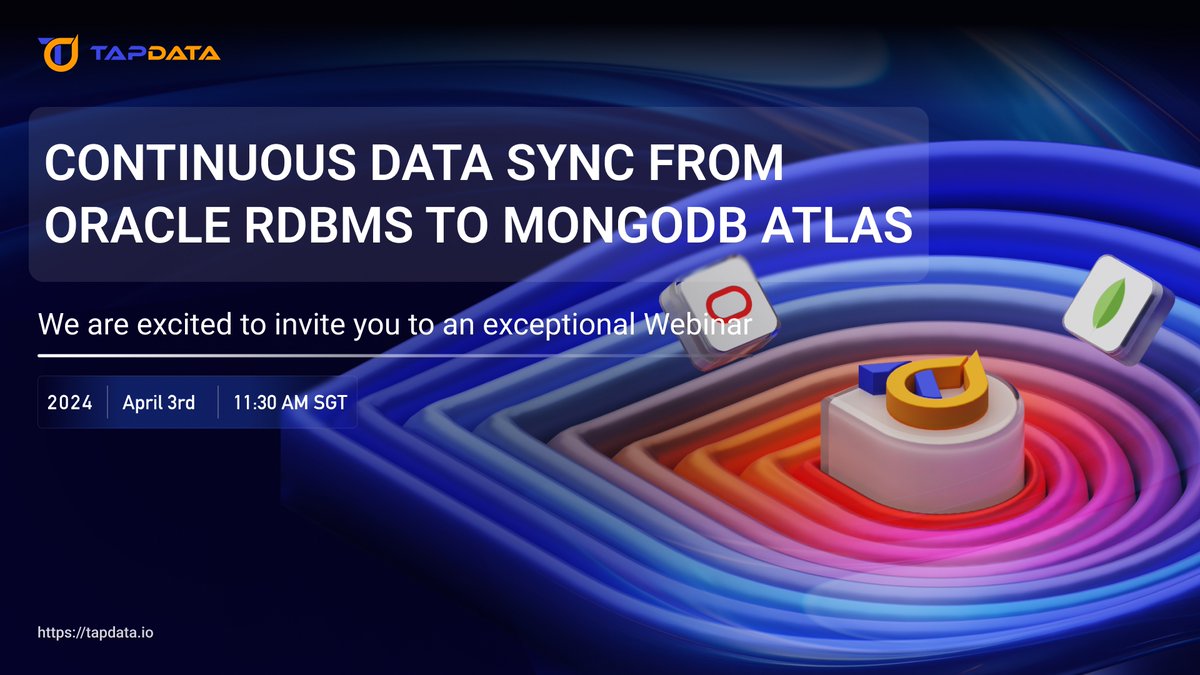 TapdataLDP's tweet image. 🚀Join our Webinar: Continuous Data Sync from Oracle RDBMS to MongoDB Atlas

📅Date: 3rd April 2024 
⏰Time: 11:30 AM (SGT), GMT+8
🔗Register Now: tapdata.mike-x.com/IAmfy

Tapdata: The 3L Solution for data sync from Oracle RDBMS to MongoDB Atlas. Low Code, Low Risk, Low Cost!🚀