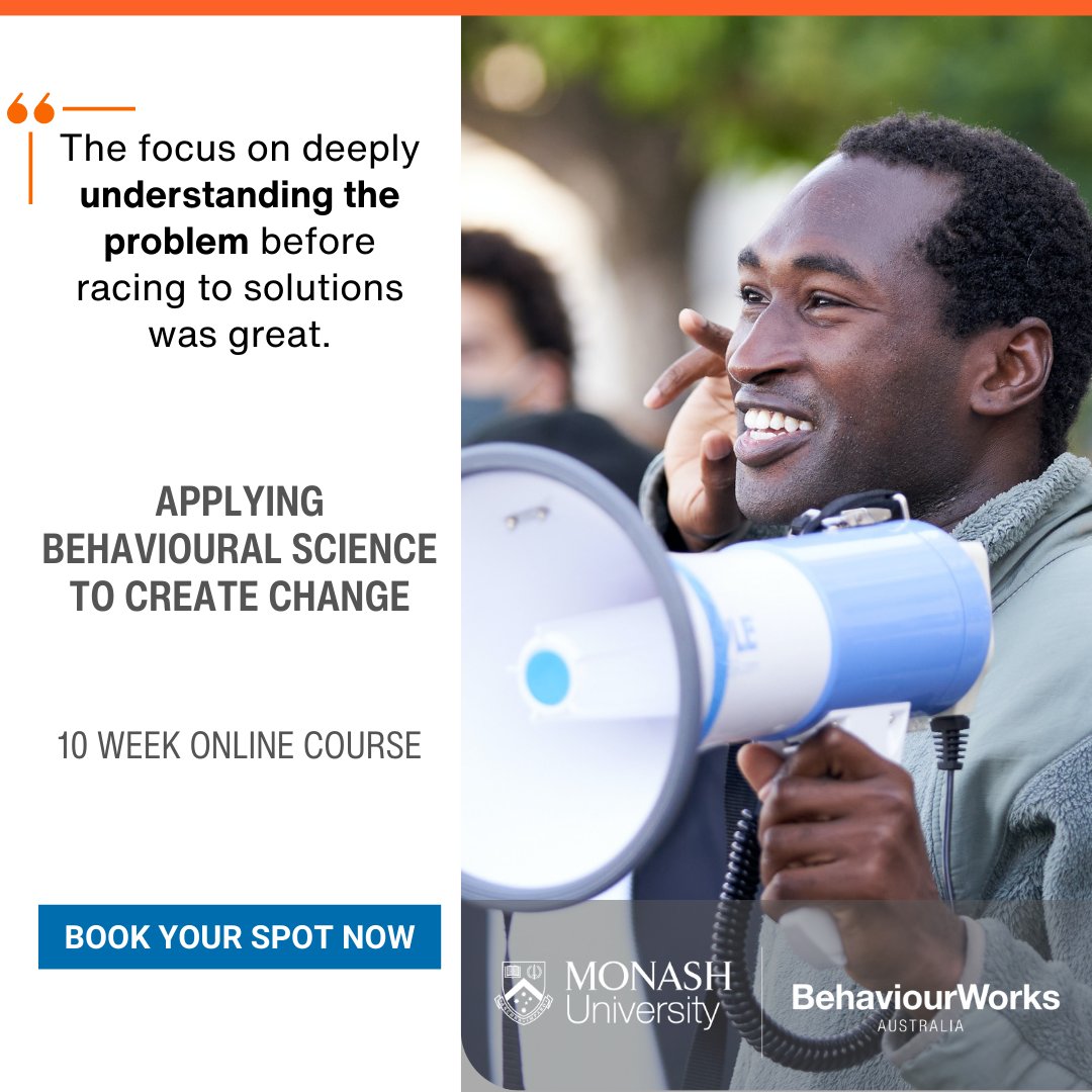 Join a prestigious group of change-makers and impact-driven practitioners by completing our upcoming Applying Behavioural Science to Create Change course! Register today behaviourworksaustralia.org/courses/applyi…