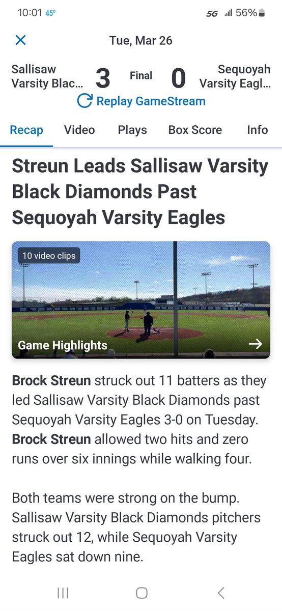 <a href="/BrockStreun/">Brock Streun</a> was on point in district game 1 vs claremore sequoyah. Great team effort, proud how clean we played.