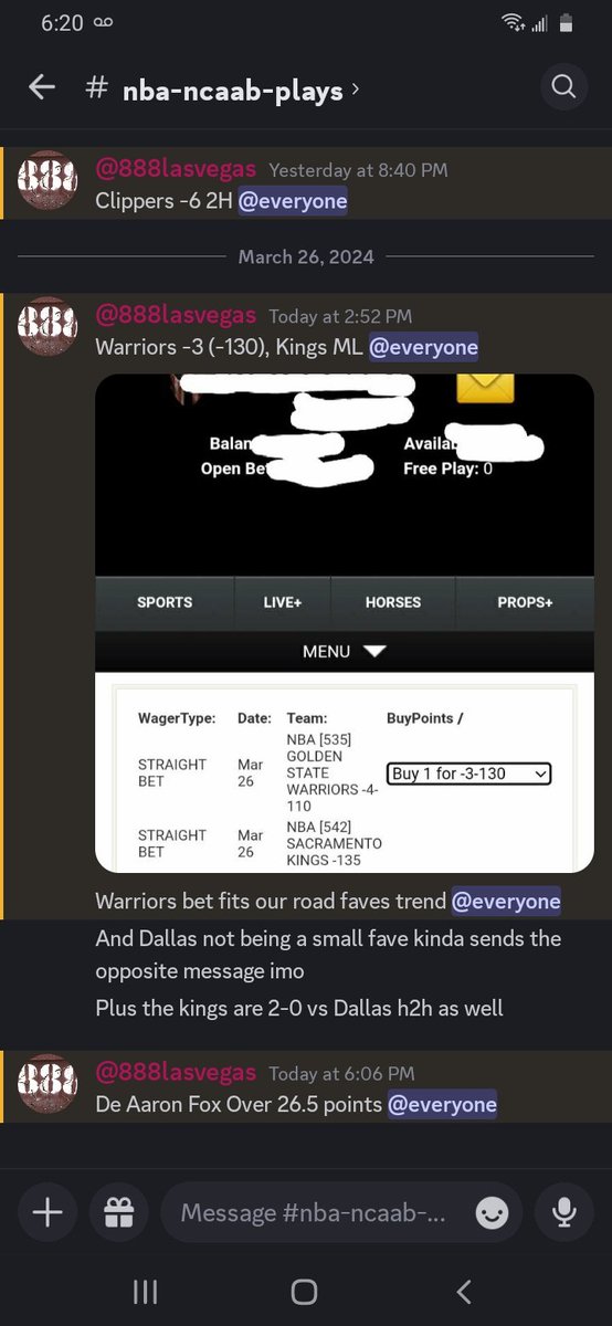 realVegasMatt's tweet photo. Cash Warriors -3 (-130) earlier vs Heat✅ 1-0 working on some late #NBA #NBAonTNT #DALvsSAC 

Kings ML
DeAaron Fox Over 26.5 points https://t.co/LpfDDUdxfp