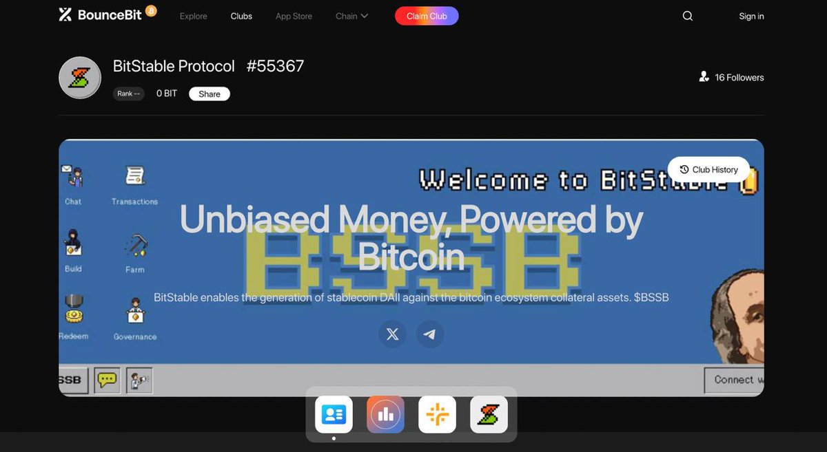DAII Adoption Phase

The BitStable Protocol is live on the <a href="/bouncebit/"></a> Testnet

Central to the BounceClub is the BounceBit App Store, a comprehensive repository of Web3 components from DEX to IDO, BitStable being one of the apps

Join the BitStable Club: app.bouncebit.io/club/24340