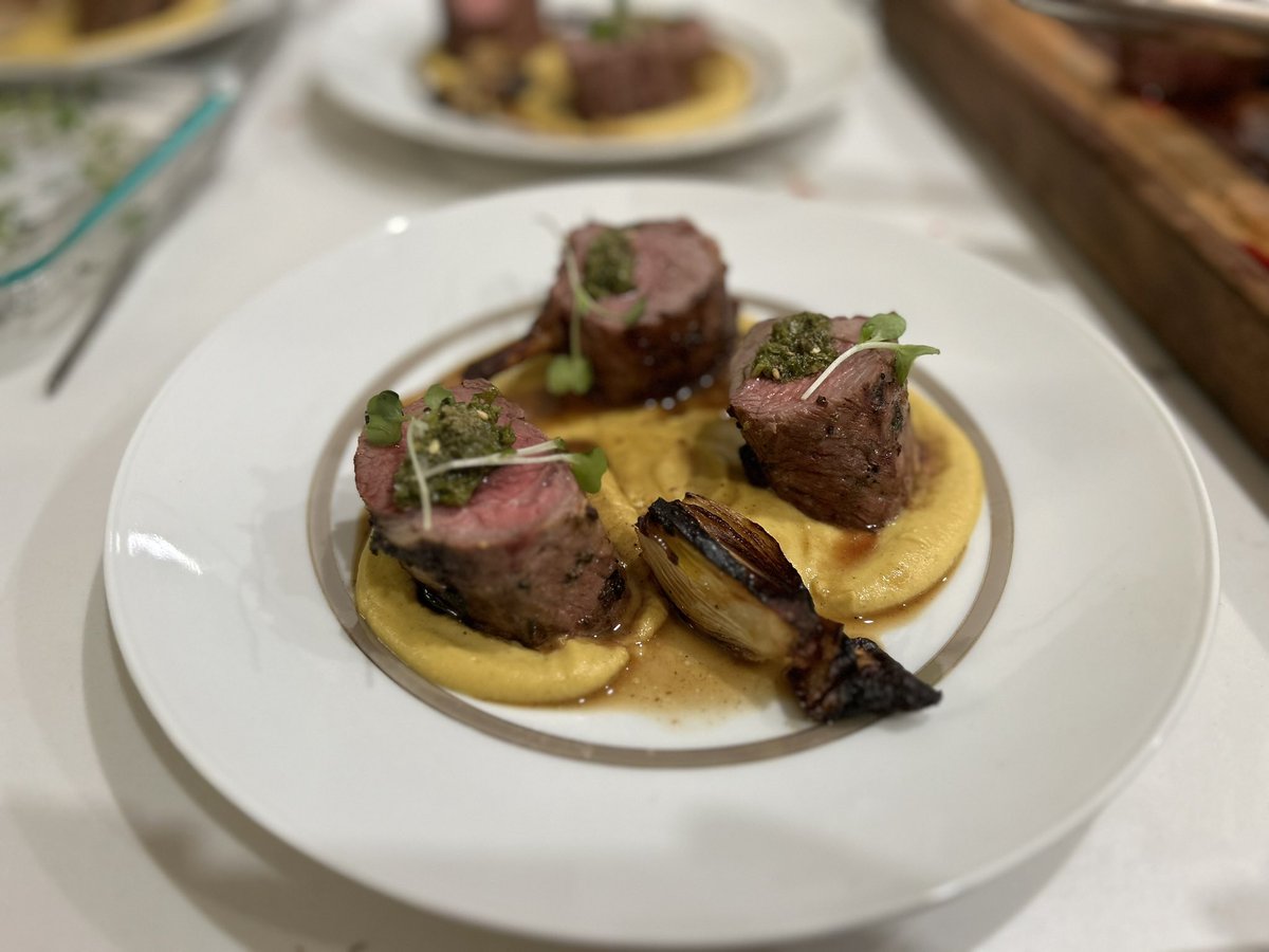 Lamb, butternut squash hummus, grilled spring onions, salsa verde, zatthar