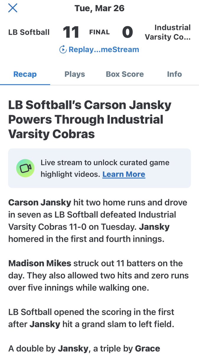 CarsonJansky's tweet photo. Big dubs tonight over Industrial, going 3-4 with 7RBIs! (grand slam, 2 run 💣, and rbi double!) Round one of district and we’re undefeated, looking to continue our streak Thursday night at home! @LadyBrahmaSB @ULM_Softball @hotshotsnation @ZachbrownTV @molly_fichtner @leawodach https://t.co/lAxz0aDqzI