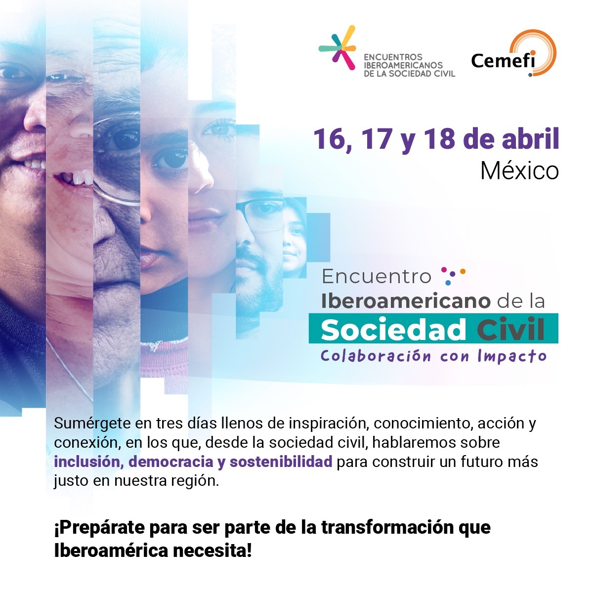 🙌 Te esperamos en el Encuentro Iberoamericano de la Sociedad Civil #ColaboraciónConImpacto, los días 16, 17 y 18 de abril en la universidad @centro_news en #CDMX. ✍️Regístrate y suma tus ideas al encuentro más grande de la #SociedadCivilIberoamericana 👉encuentroiberoamericano.cemefi.org