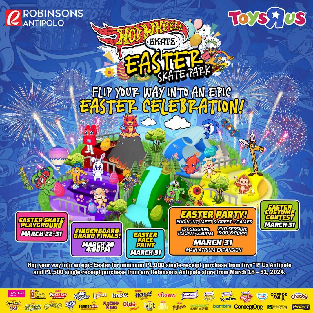 Join us for an egg-citing lineup of events on March 31, 2024, 11AM (1st Batch) and 3PM (2nd Batch) at the Robinsons Antipolo Atrium!
 
Read More: bit.ly/TRUHWEasterSka…

#RobinsonsMalls #OurFavoritePlace #RobinsonsAntipolo #HappyEaster #ToysRUsPH #ToysRUS #TRUEaster2024 #Easter