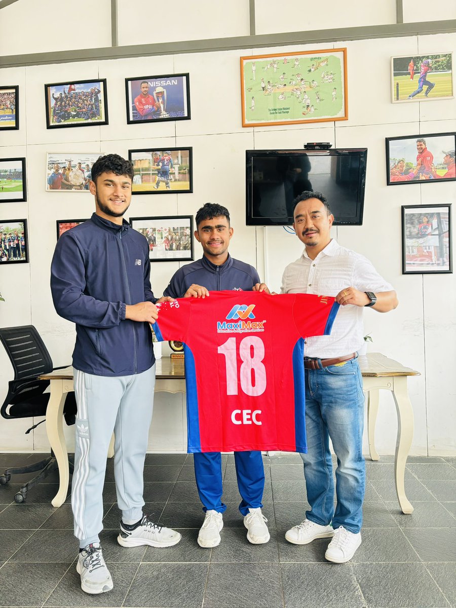 TheCECNepal's tweet photo. Handing over the Pulsar Cricket Excellence Center jerseys to players for their participation in the 6th Khadaga Prasad Gauchan Memorial U-19 Cricket tournament. Best wishes!
#NepalCricket | #PulsarNepal | #KumariBank | #Jimbuthakali | #MagicNepal | #NLIC | #maximax | https://t.co/2F0lYMhd7Y