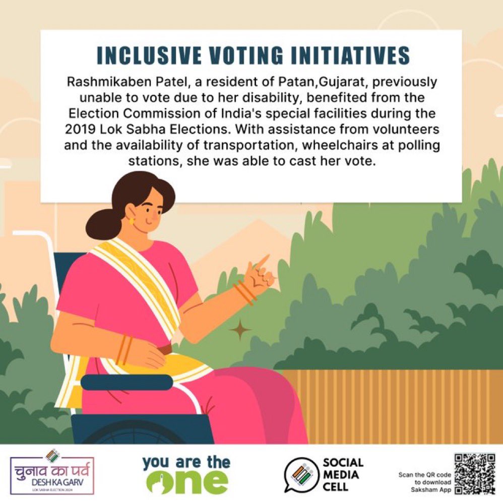 Inclusive and Accessible Elections ! 🙌✨

Read the story of Rashmikaben Patel.

#SakshamApp #InclusiveElections #AccessibleElections #ChunavKaParv #DeshKaGarv #Elections2024

#SwatiTandon101
#SocialMediaVibhagBJPHaryana 
#SocialMediaBJPForGurugram 
#BJPCentralMedia