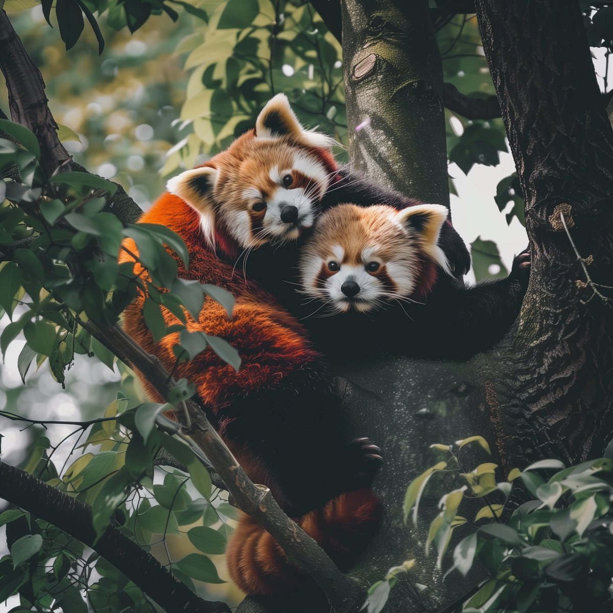 daz9nyc's tweet photo. @MidjourneyChris Very cute! I had to conjure up some red pandas to join the virtual hug party. https://t.co/25Niu75IHh