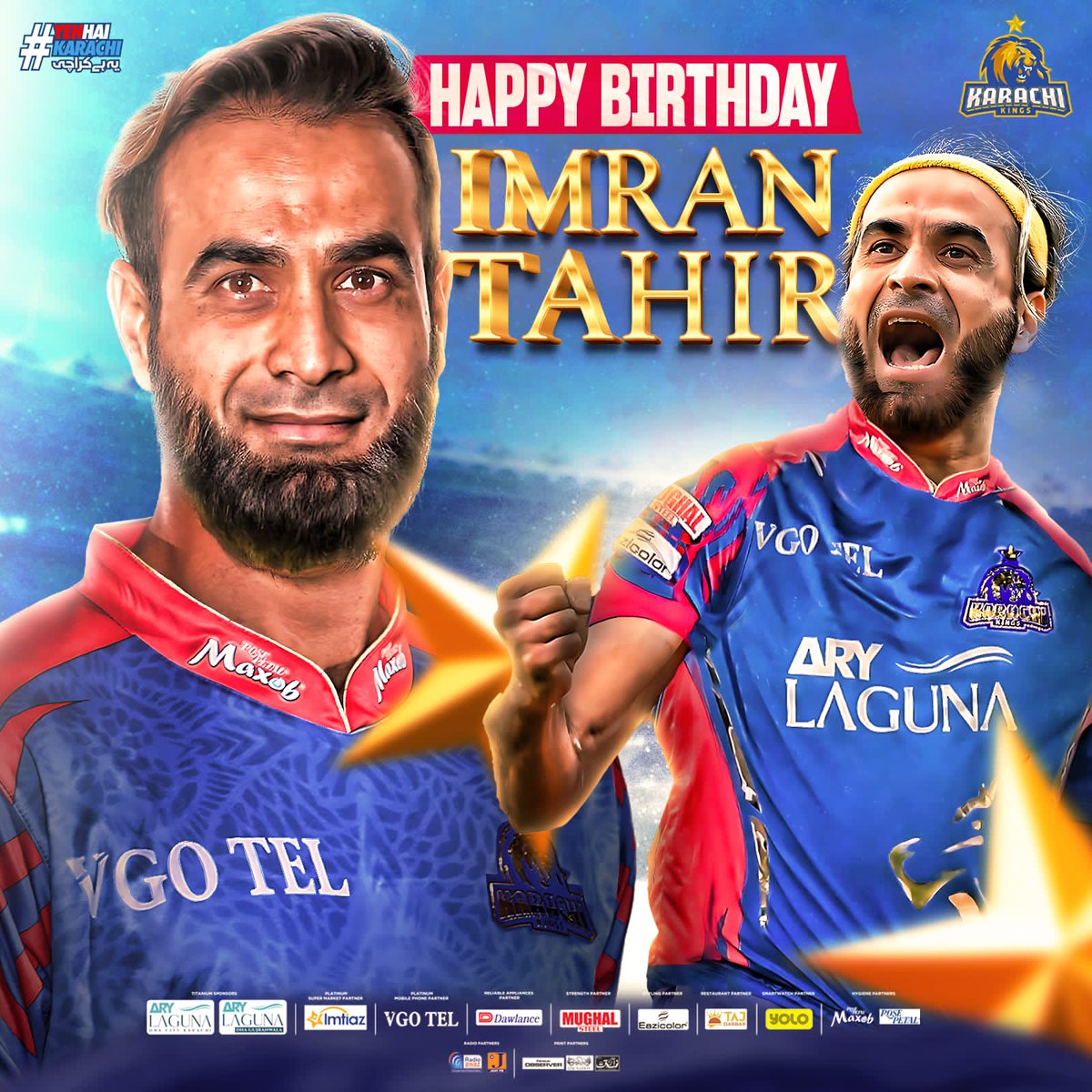 Running into another year with lots of energy and success! Happy birthday Imran Tahir ❤️💙 #YehHaiKarachi | #KarachiKings