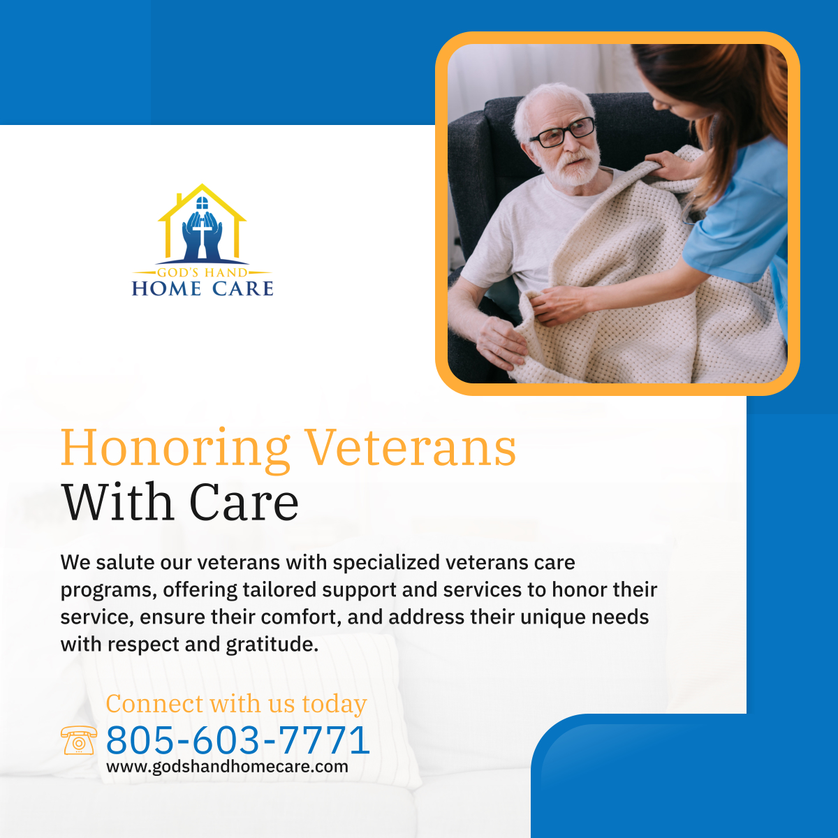 Our veterans care programs provide personalized support, companionship, and assistance to honor the sacrifices of our veterans, ensuring they receive the respect and care they deserve. 

#OxnardCA #HomeCare #VeteransCare