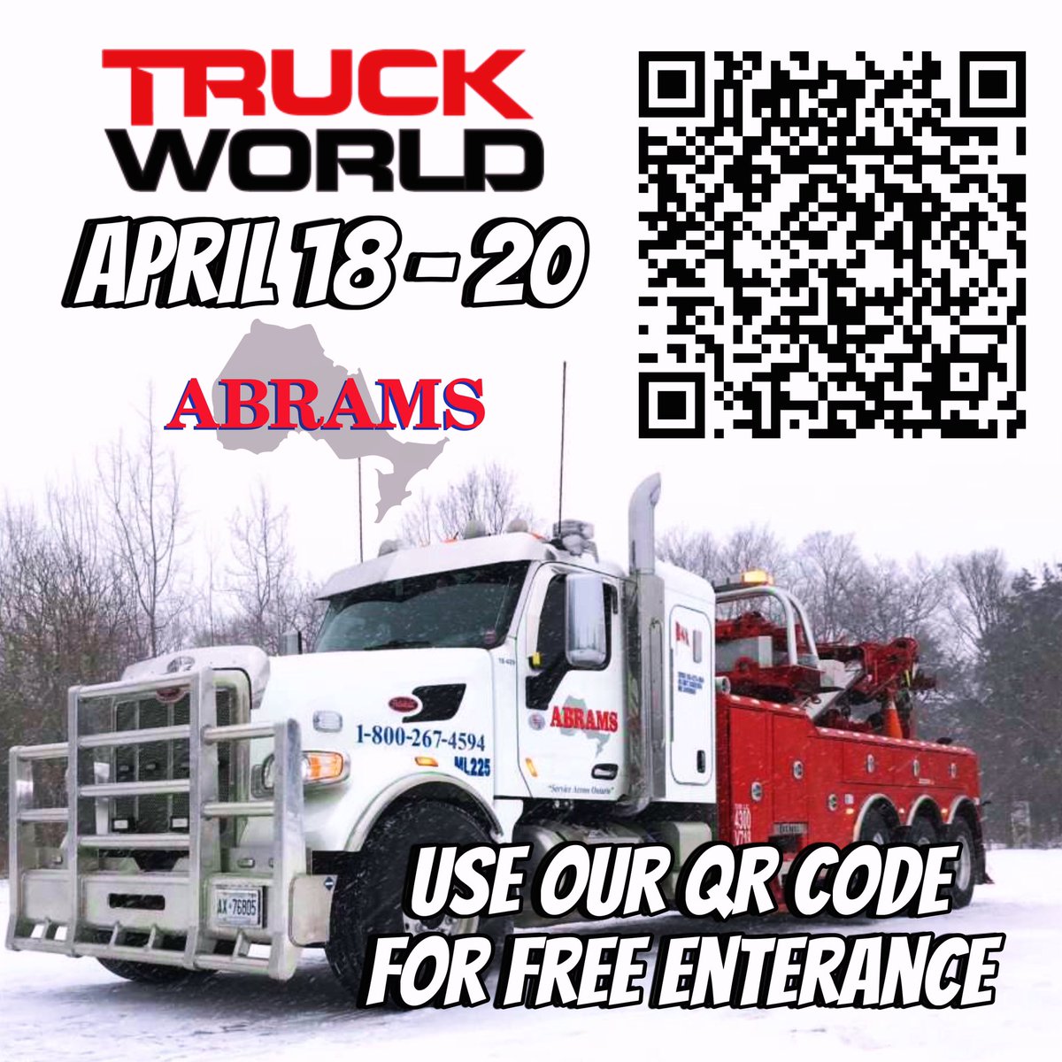 With Truck World right around the corner, please use our QR code for FREE entrance. Also be sure to visit our booth #1300 we will be having lots of giveaways including Yeti’s and Blue Jays Tickets. <a href="/TruckWorldShow/">Truck World</a>