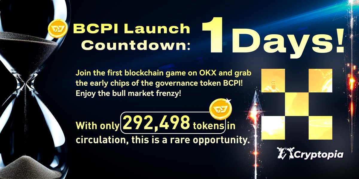 Cryptopia_world's tweet photo. Countdown alert! 🕓 Only 1⃣ day left until #BCPI goes live. Stay tuned for more exciting updates coming your way. We can't wait to share the good news with you! 🪼🌸