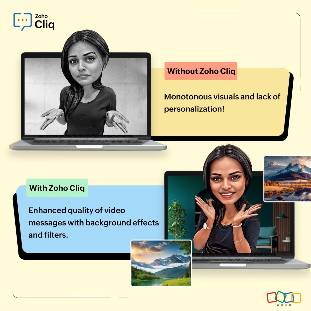 ZohoCliq's tweet photo. Add a personal touch to your video messages with background effects and filters. Try it out now!
#videocollaboration https://t.co/VnS12EpkdI