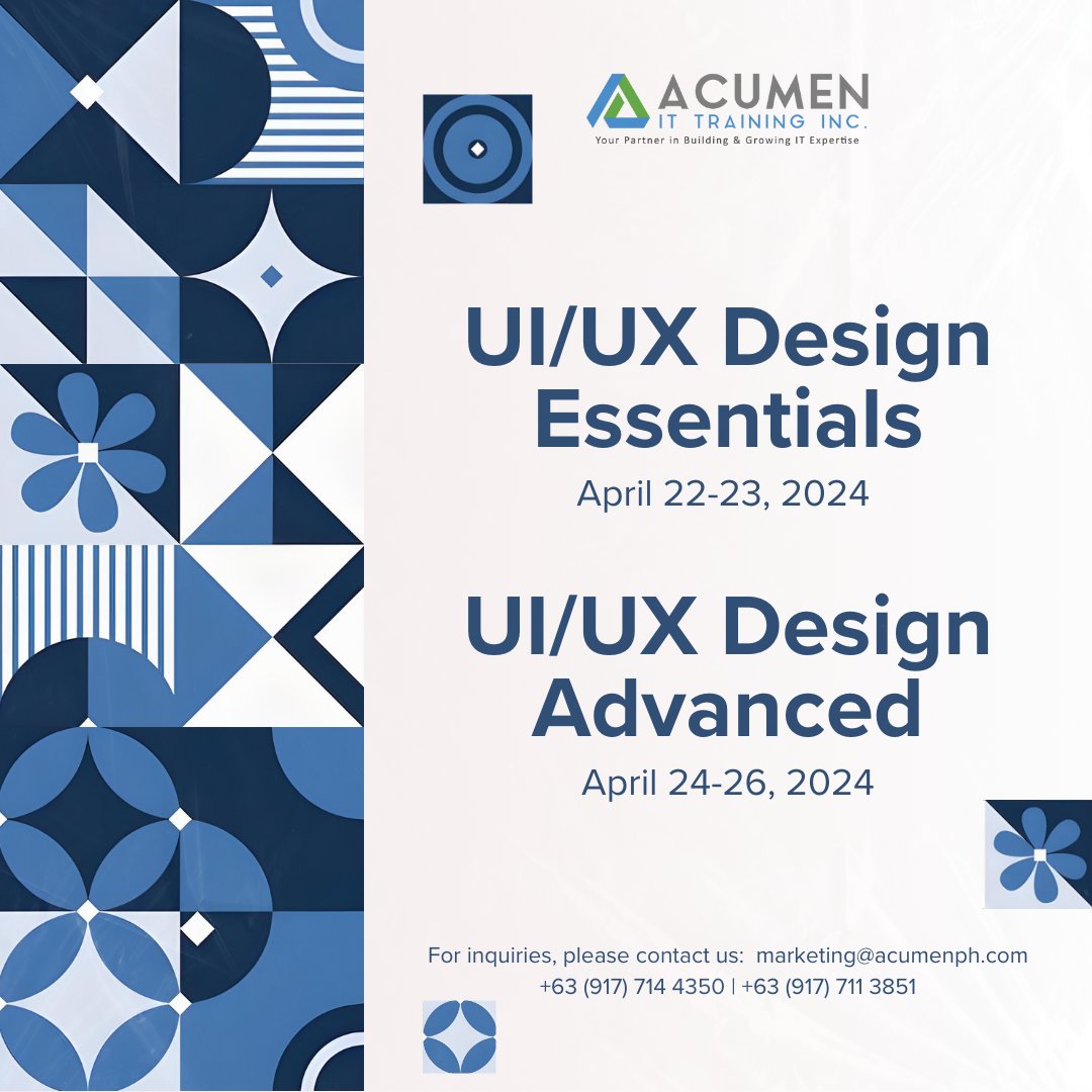 Elevate your design skills to the next level with our comprehensive training sessions on UI/UX essentials and advanced techniques. 

Register now!

#AcumenPH
#UIUXDesign
#DesignEssentials
#DesignAdvanced