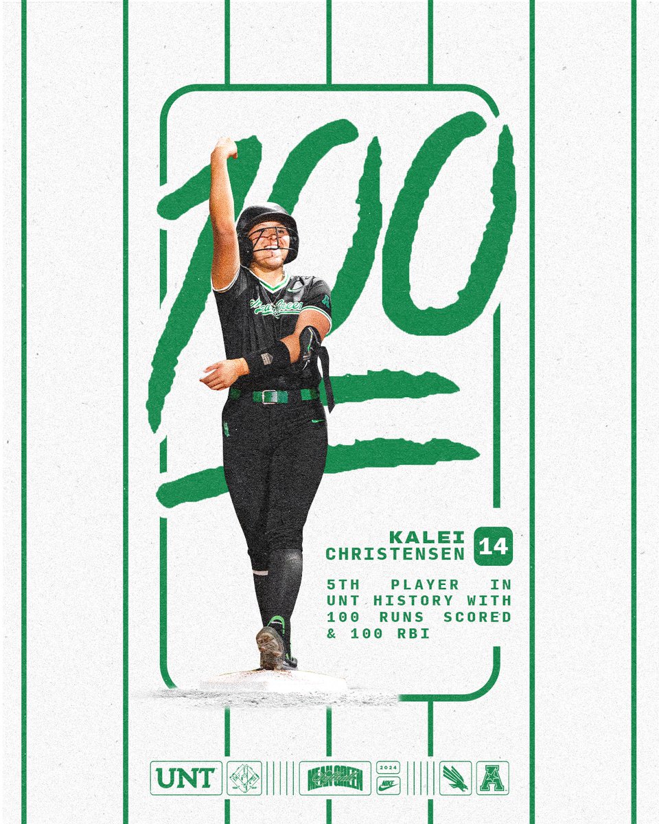 Keep it 💯 Last night, @kisforkale became the 5th player in UNT history with 100 runs scored and 100 RBI!! Congratulations, Kalei 👏 #GMG 🟢🦅